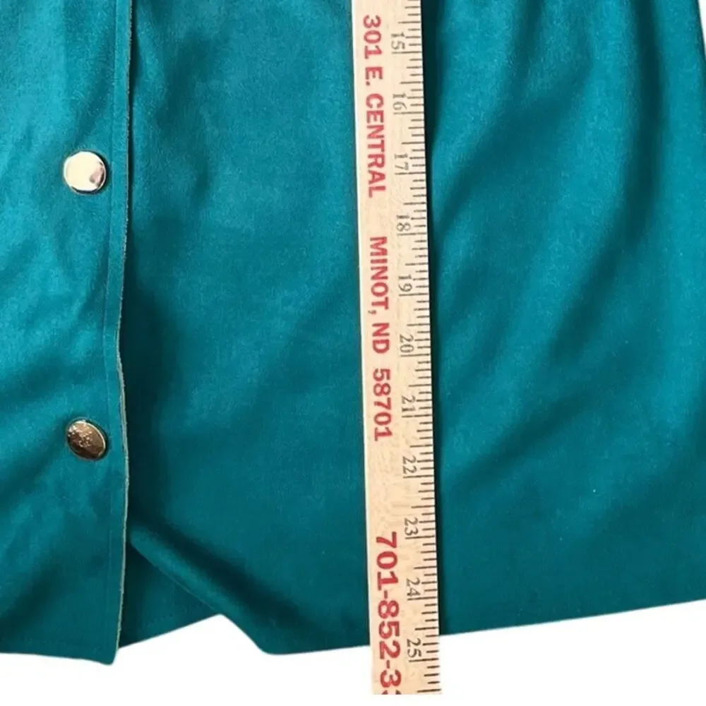 Chico's Jacket Women's Size 2 Large 12/14 Turquoise Faux Suede Gold Buttons